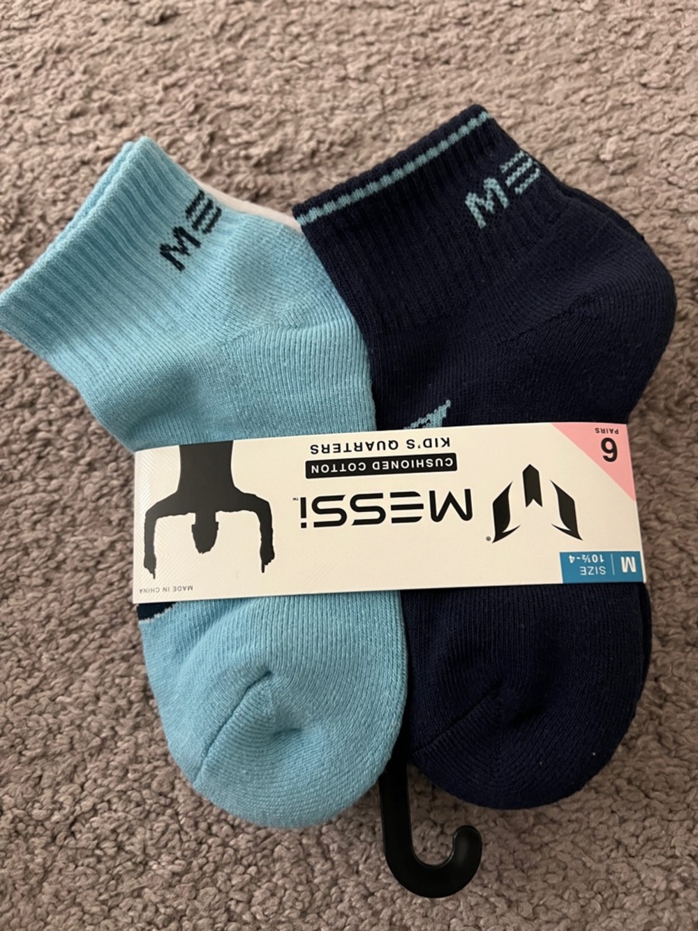 NWT MESSI Kids' Cushioned Ankle Socks - Light Blue & Navy - Pack of 6